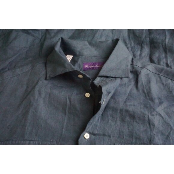 Ralph Lauren Purple Label Blue 100% Linen Spread Collar Dress